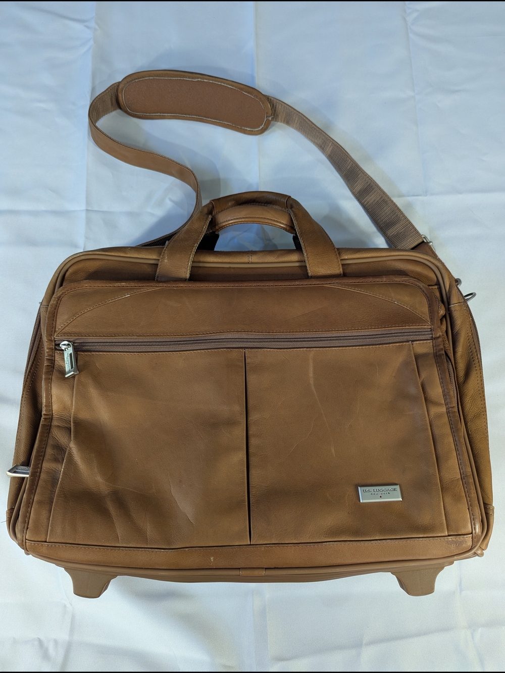 Walker Brown Leather Rolling Briefcase